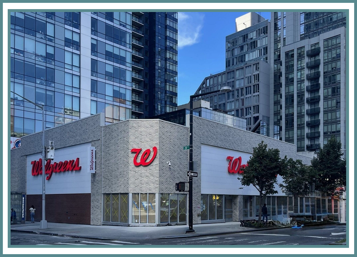 Walgreens store in urban city setting.